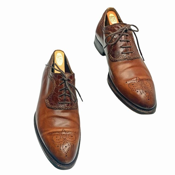 MAGNANNI Brown Calfskin & Crocodile‎ Medallion Toe Dress Brogues main image 11